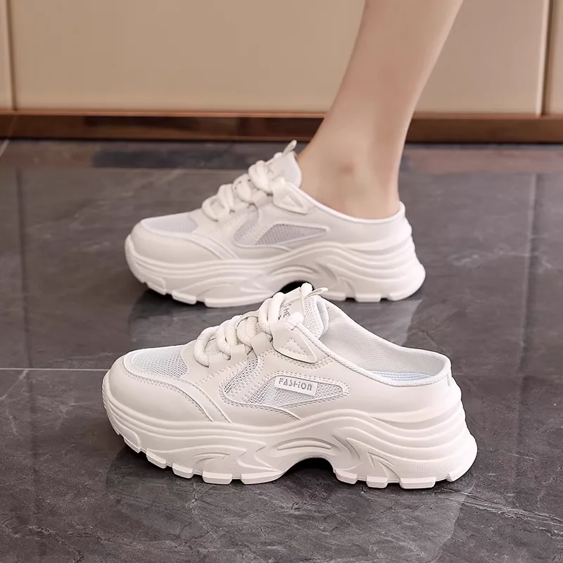 

Женские сетчатые шлепанцы на плоской подошве, спортивные сандалии на платформе, модные уличные шлепанцы для прогулок, со шнуровкой, лето 2024