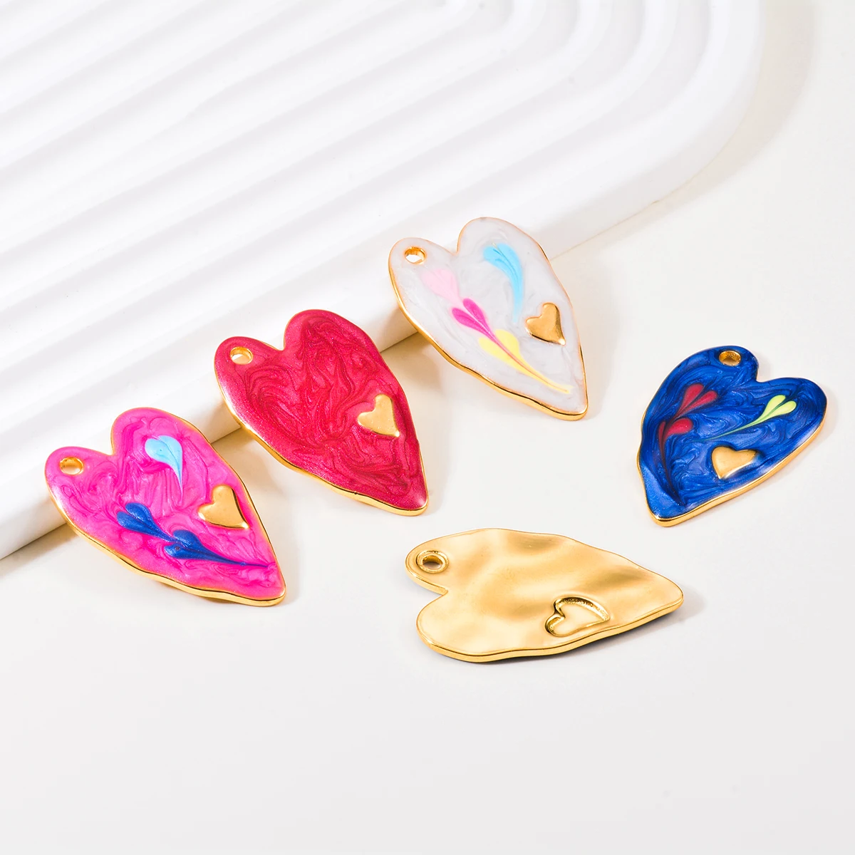 

3pcs Heart Enamel Pendants Stainless Steel for DIY Love Charms Women Jewelry Earrings Necklaces Making Findings