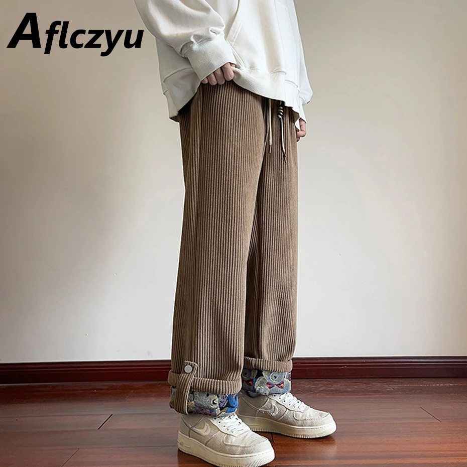 Corduroy Pants Men Warm Autumn Winter Fleece Sweatpants Male Fashion Casual Straight Pants