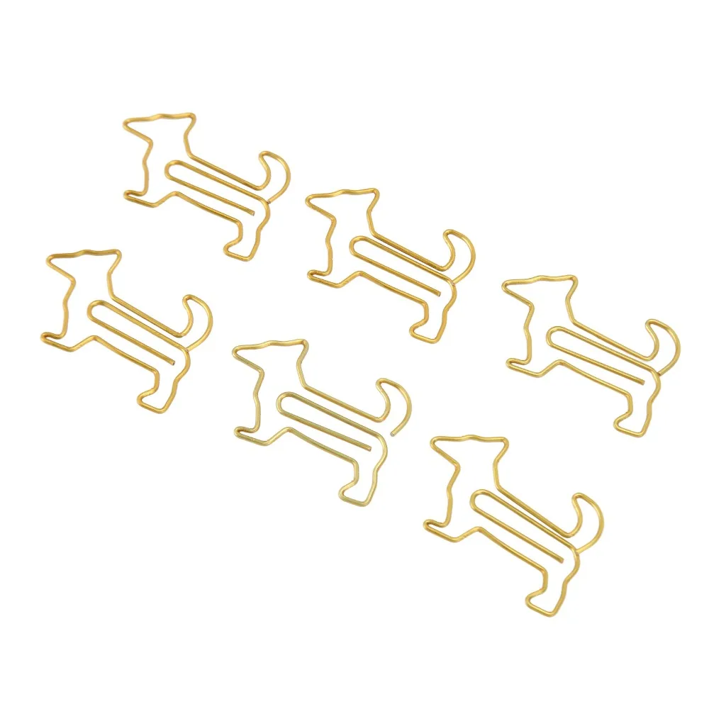 100Pcs 개 모양 종이 클립 골드/실버 32*20mm 금속 종이 클립 실용적인 귀여운 동물 책갈피 종이 클립 사무용품