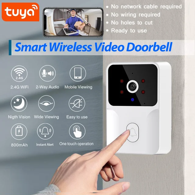 Wireless Intercom Doorbell Smart Doorbell No Wiring Tuya Smart Video  Doorbell Camera HD Wireless Doorbell For Home