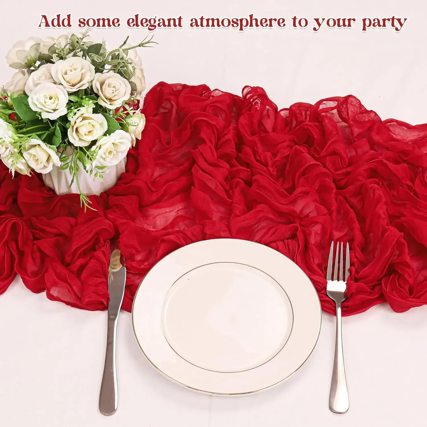 1.8/3/4M Christmas Red Table Runner Polyester Cheesecloth Valentine Long Decorations Wedding Party Banquets Bridal Baby Shower 5