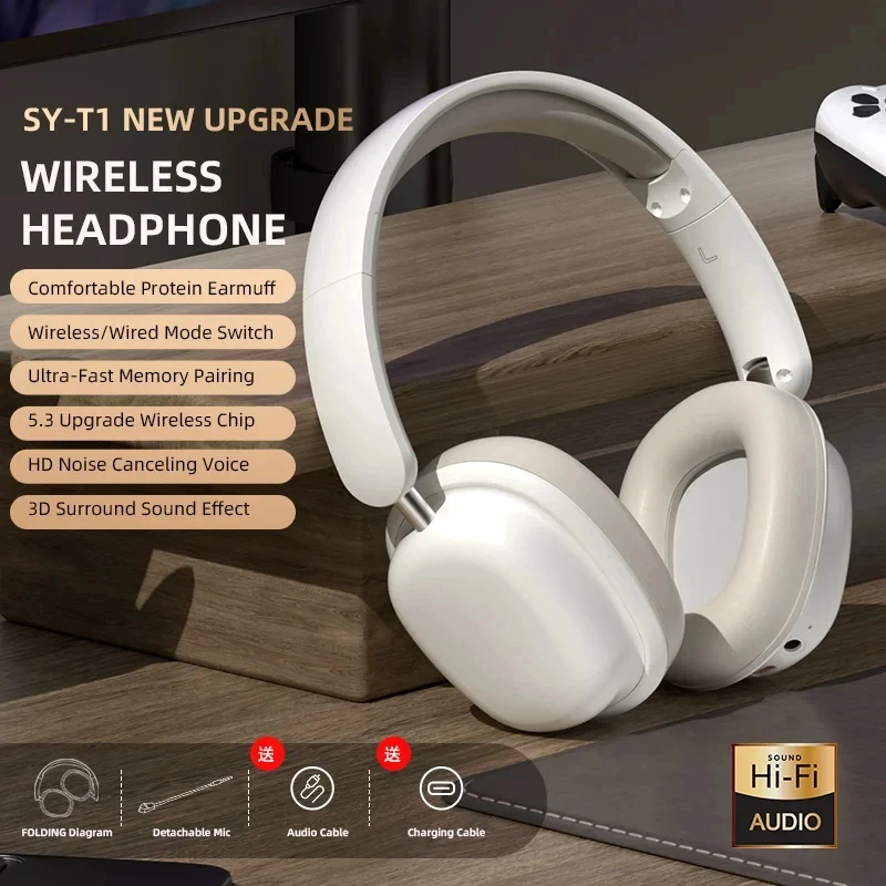 

Original Air Max SY-T1 Wireless Bluetooth Headphones Noise Cancelling Mic Pods Over Ear Sports Gaming Headset For Apple xiaomi