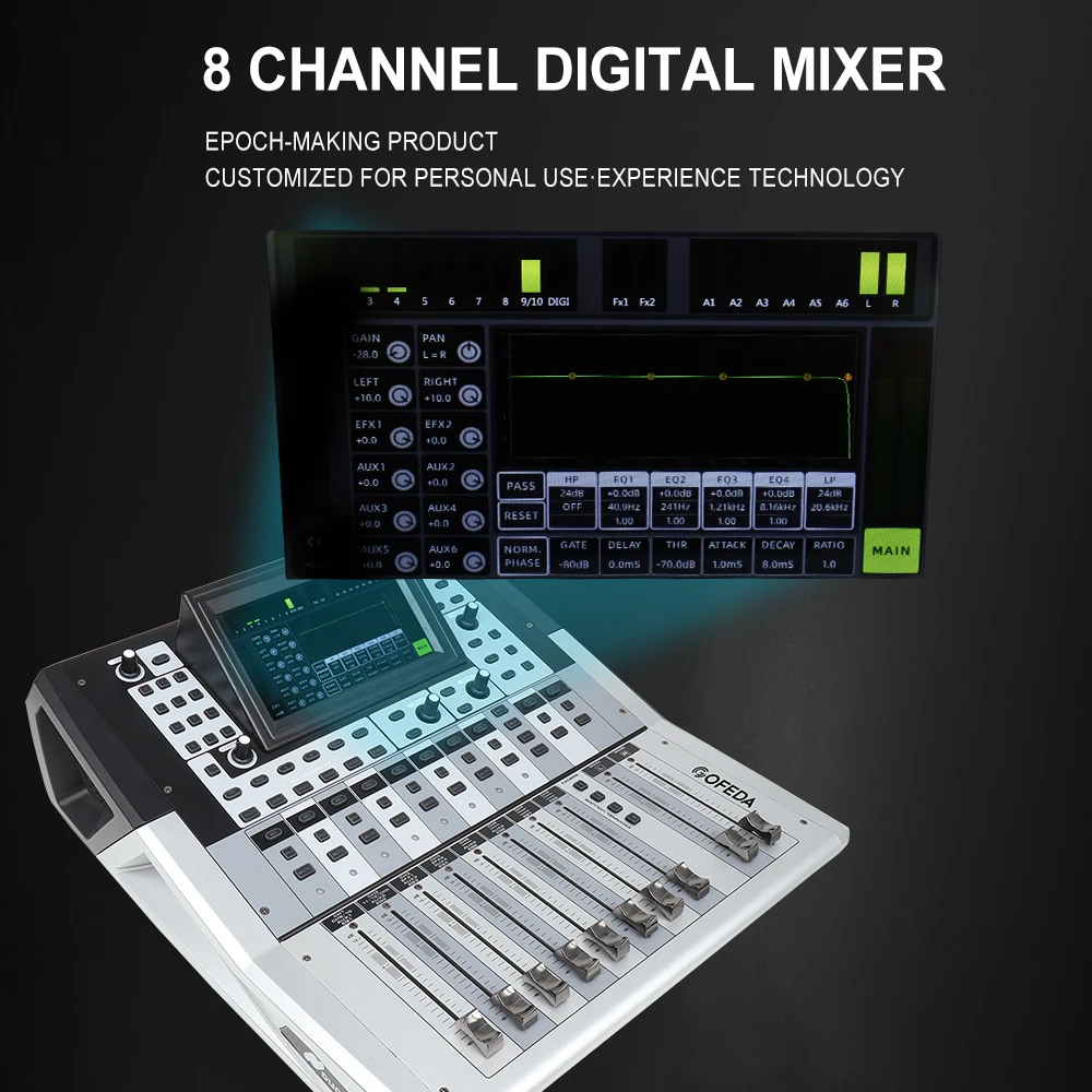 구어미 DM12 12채널 디지털 오디오 믹서 USB DJ 믹싱 콘솔 (48V 팬텀 파워 포함, 라이브 스트리밍 녹음 PC용)