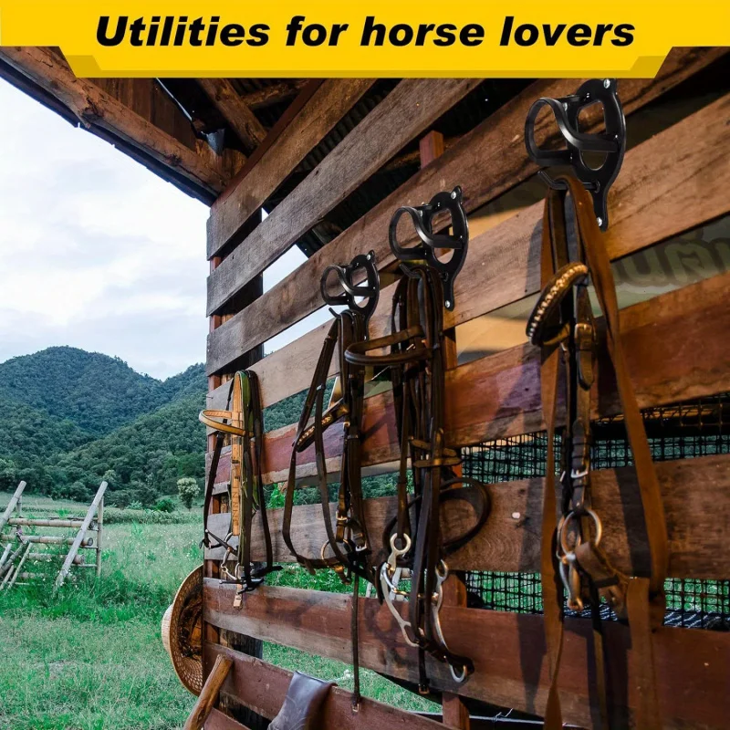 Baisher 12pcs Black Metal Saddle Racks with Hooks, Pipes & Screws - Durable Horse Nail Storage and Neck Hanging Brackets for Bar 6