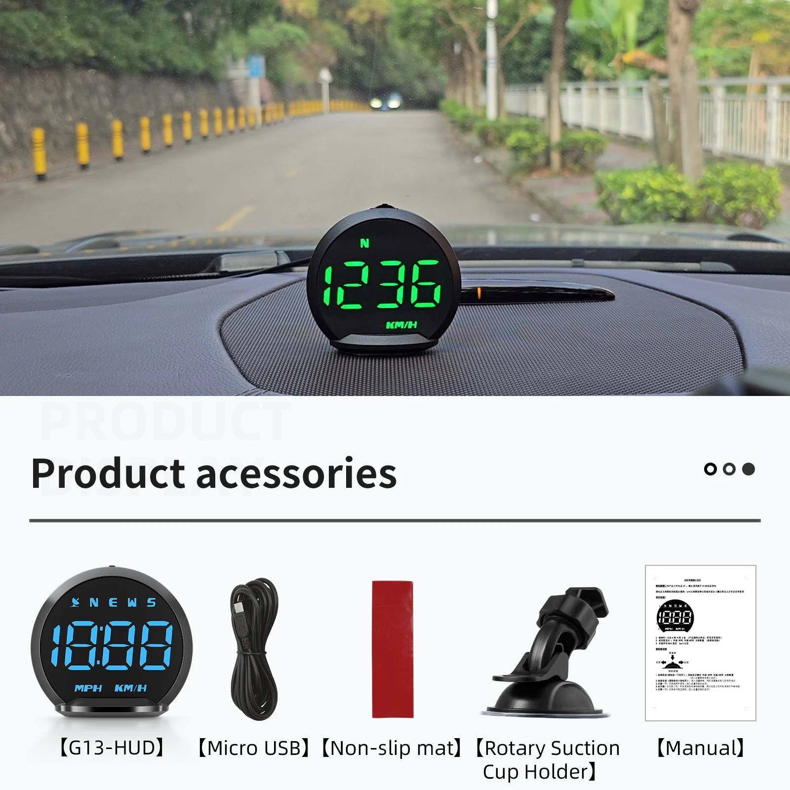 

Digital GPS Head Up Display Speed+Time Big Print Universal G13 HUD for Car Display Gauge With KMH Speed Fatigued Driving Alert