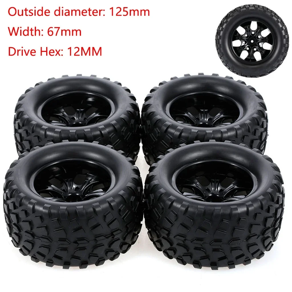 1/10 몬스터 트럭 타이어 휠 버기, RC카 크롤러 Traxxas Scx10 REDCAT HPI HSP용, 120mm, 125mm, 4 개