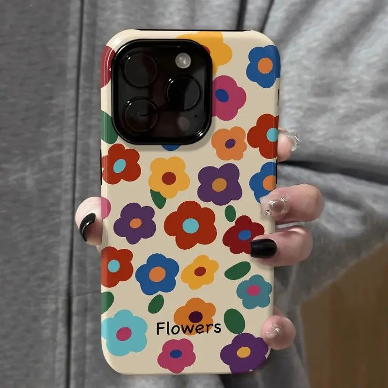 Luxury Colorful Flowers Fashion Double-Layer Back Phone Case Cover