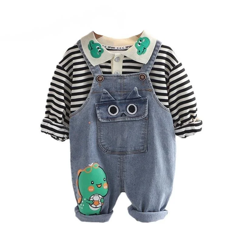 

New Spring Autumn Baby Girl Clothes Suit Children Boys Striped T-Shirt Overalls 2Pcs/Sets Toddler Casual Costume Kids Tracksuits