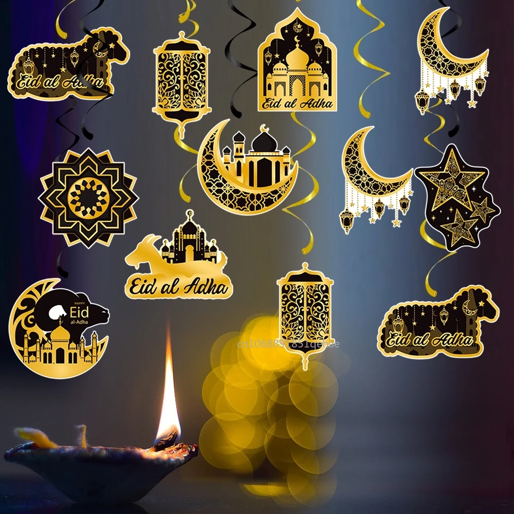 2025 Ramadan Hanging Tag Swirls Eid Mubarak Home Decor Star Moon Ornament Ramadan Kareem Islamic Muslim Party Decor Eid Al Adha