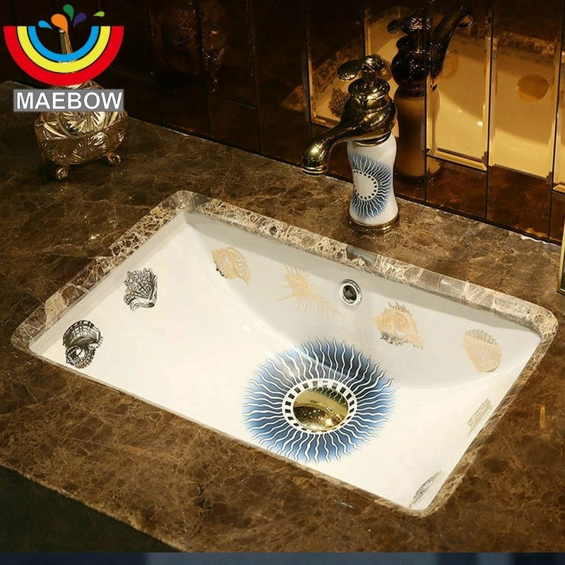 MAEBOW Ocean สไตล์สี่เหลี่ยมผืนผ้า Undercounter Sink Home Decor รูปไข่อ่างล้างหน้าเซรามิคห้องครัว Gardeb เดี่ยวลําไส้อ่างล้างจานห้องน้ํา 1