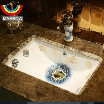 MAEBOW Ocean สไตล์สี่เหลี่ยมผืนผ้า Undercounter Sink Home Decor รูปไข่อ่างล้างหน้าเซรามิคห้องครัว Gardeb เดี่ยวลําไส้อ่างล้างจานห้องน้ํา 1