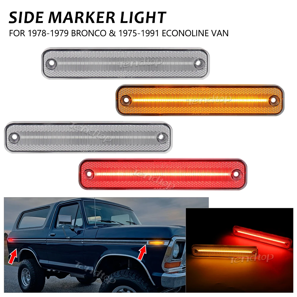 

LED Repeater Indicator Side Marker Light Turn Signal Lamp Fender For Ford Bronco 1978-1979 Econoline Van