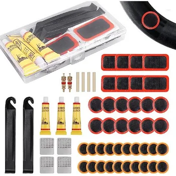 Set di strumenti per kit di riparazione pneumatici piatti per biciclette 48 pezzi Strumenti di riparazione fetale in gomma portatili Strumenti di riparazione patch per puntura della camera d'aria della bici