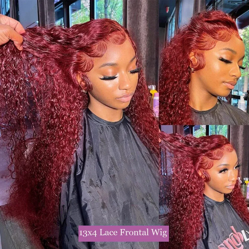 28 Inch Burgundy Human Hair Frontal HD Lace Wig 13x4 Human Hair 99J Deep Wave Lace Front Human Hair Wigs for Women 200% Density