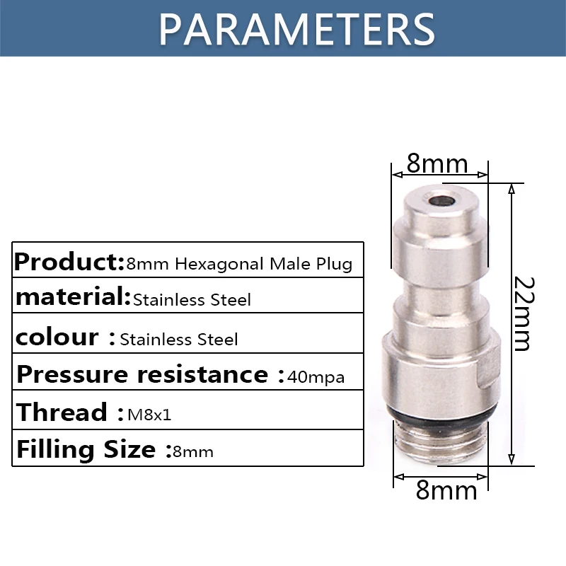 8mm Stainless Steel Quick Plug Coupler M8x1 Thread Adapter Air Refilling Quick Couplings Connectors Fittings 2pcs/set quick connect fittings