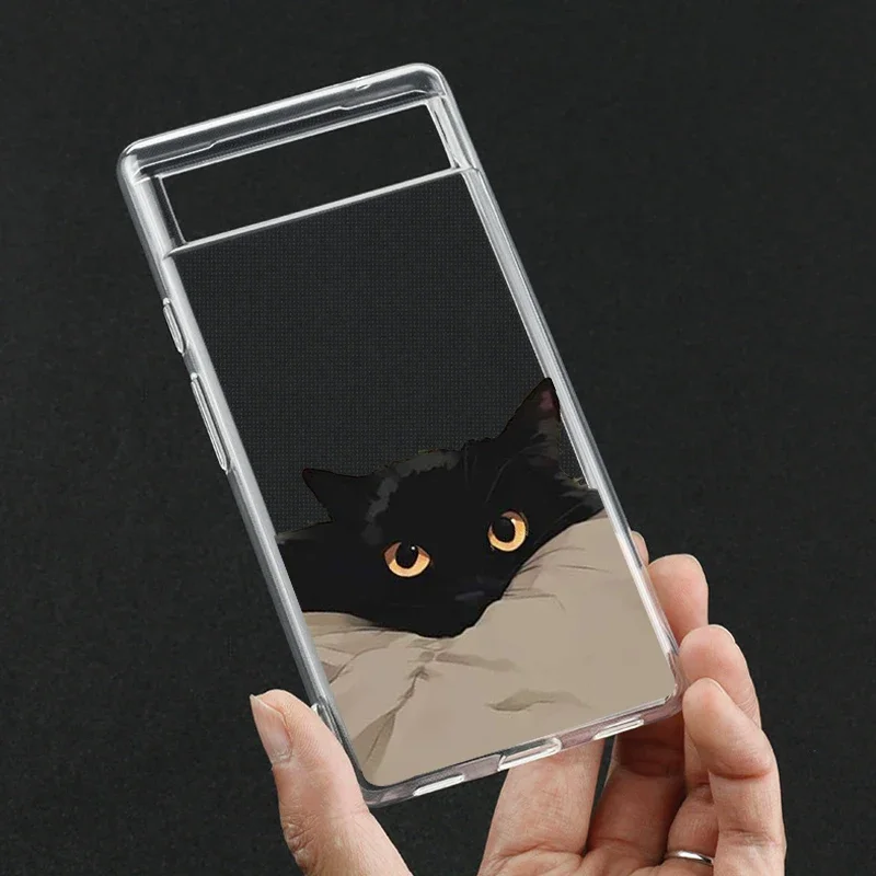 Cute Cartoon Black Cat Couple Transparent Soft Phone Case with Animal Pattern