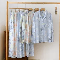 Spring and Summer 2026 New Women's Pajamas Set Cotton Silk Gongsatin High End Large Flower Home Furnishing Long Sleeve Pants - Image 5