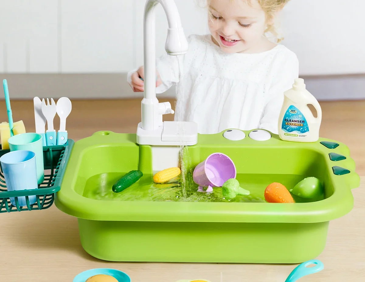 

Children's Dishwasher, Toy Vegetable Washing Pool, Basin, Tap, Circulating Electric House Kitchen