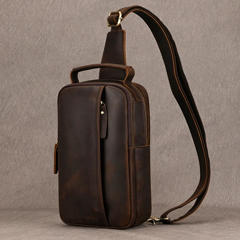 Luxury Male Chest Bags Genuine Leather Crossbody Bag Men Sling Chest Pack for Men Chest Bag Leather casual men one shoulder bag 1