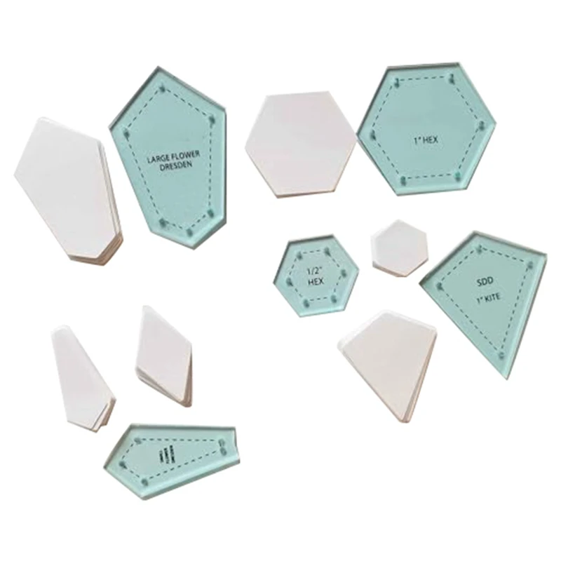 300 Pieces Paper Patchwork Shapes Acrylic Quilt Template Quilting Kit Patchwork Craft Sewing Kit