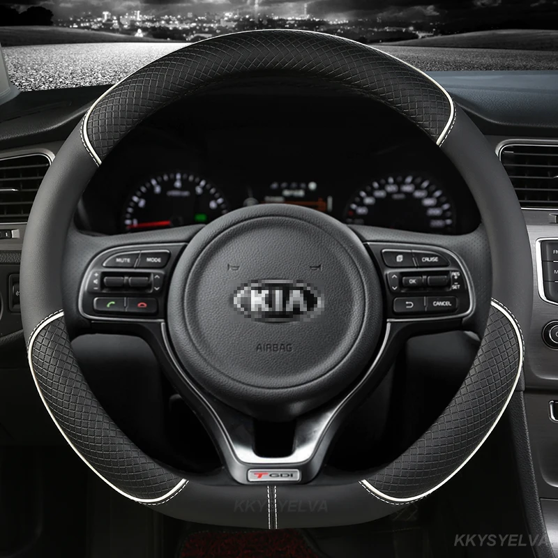 Car Steering Wheel Cover Pu Leather 38cm For Kia Rio 2 3 4 X Line Kombi Sedan K2 K3 K4 K5 KX1 KX3 KX5 Sportage Auto Accessories
