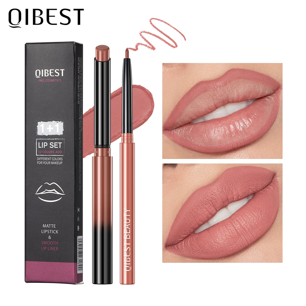 QIBEST Matte Nude Lipstick Pen Long Lasting Lipliner Lip Pencil Waterproof Lip Liner Contour Sexy Red Lip Makeup Set For Women 1