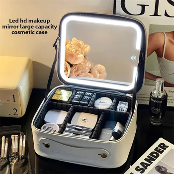 Large Capacity Portable Makeup Bag with Light Travel Cosmetic Storage Box LED Mirror Cosmetic Bag Storage Case