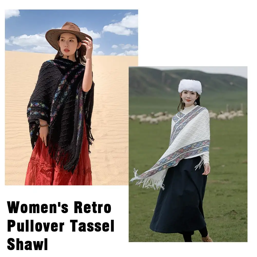 

Autumn New Women Cape Coat Cashmere Fringe Poncho Oblique Bohemian Cloak Shawl Streetwear Stripe Man Shawl Vintage Hooded C N5Q5