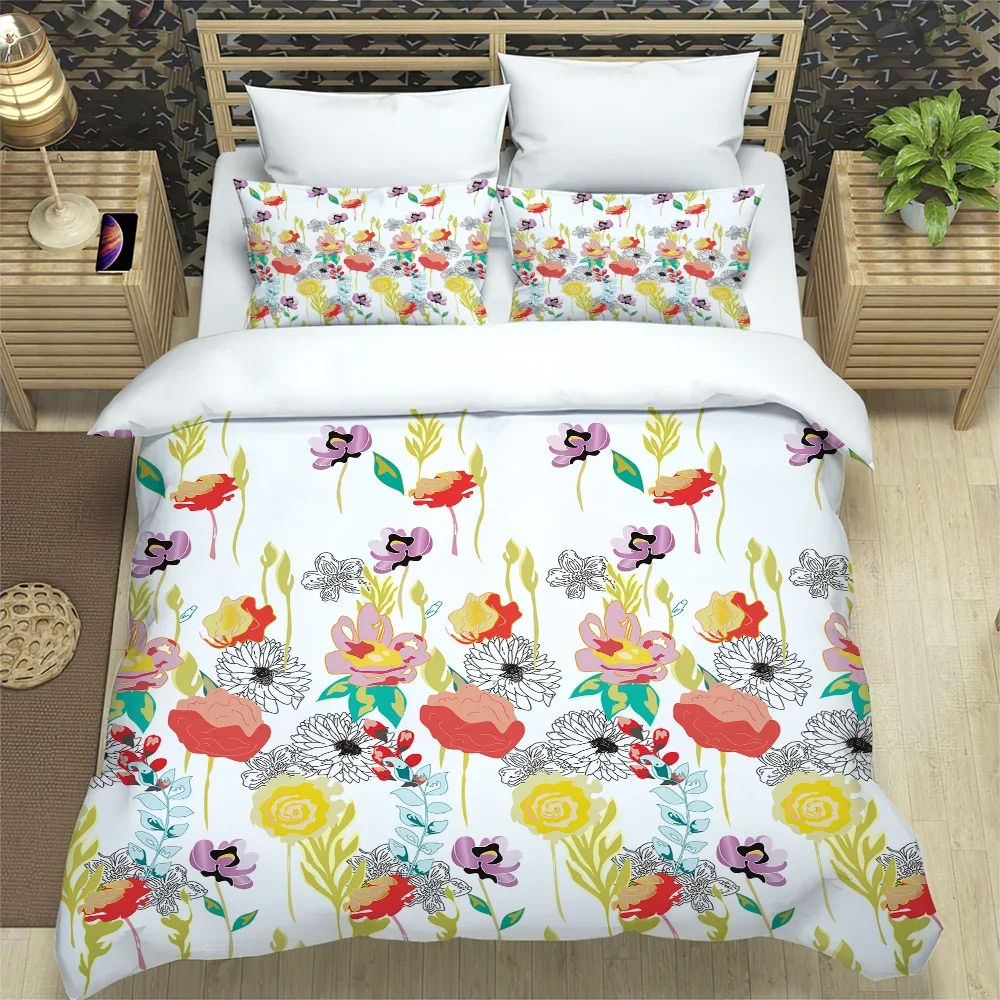 

Flowers Leaves 3pcs Bedding Set For Bedroom Double Bed Home Textile Duvet Cover Quilt Cover Pillowcase