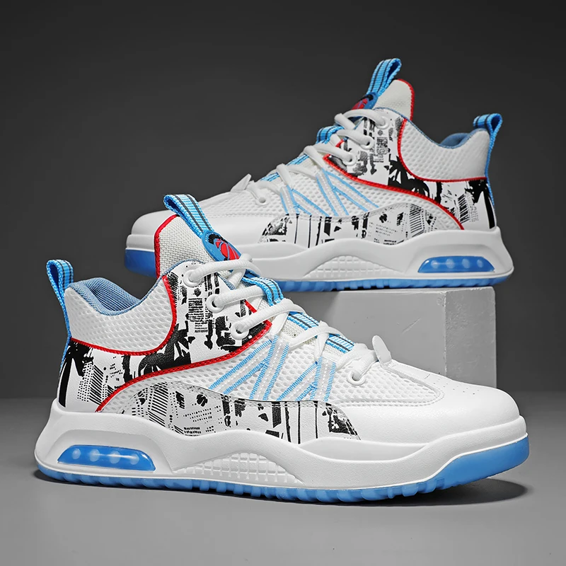 

Кеды мужские высокие, дышащие кроссовки, сетчатые, кожаные, Нескользящие, плоская подошва, для скейтборда, повседневная обувь