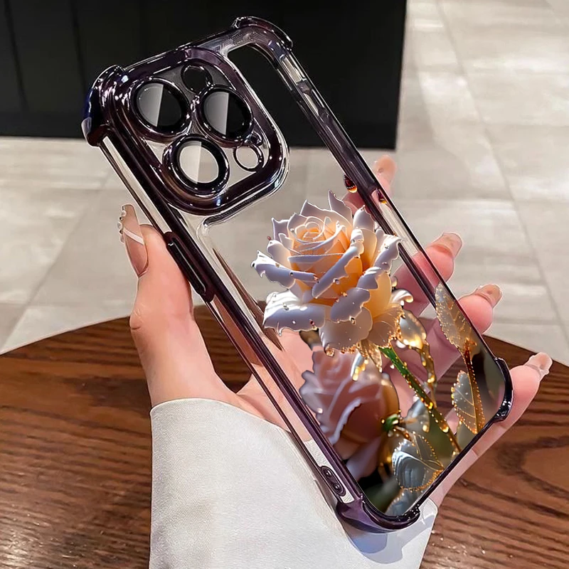 Vibrant Floral Plating Phone Case - Soft Anti-Fall Airbag Back Cover