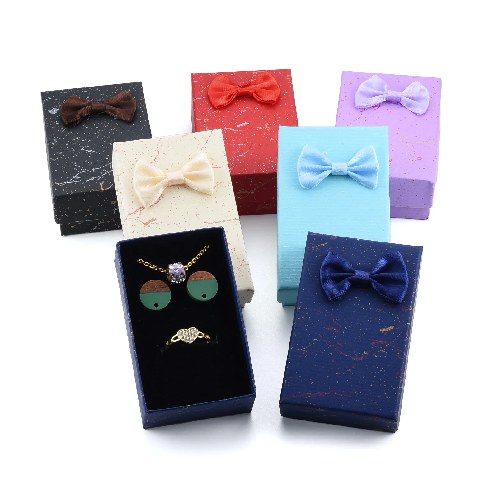 

Pandahall 12-24pcs Ribbon Bow Cardboard Jewelry Set Gift Boxes Rectangle Paper Boxes For Necklace Ring Earring Jewelry Packing
