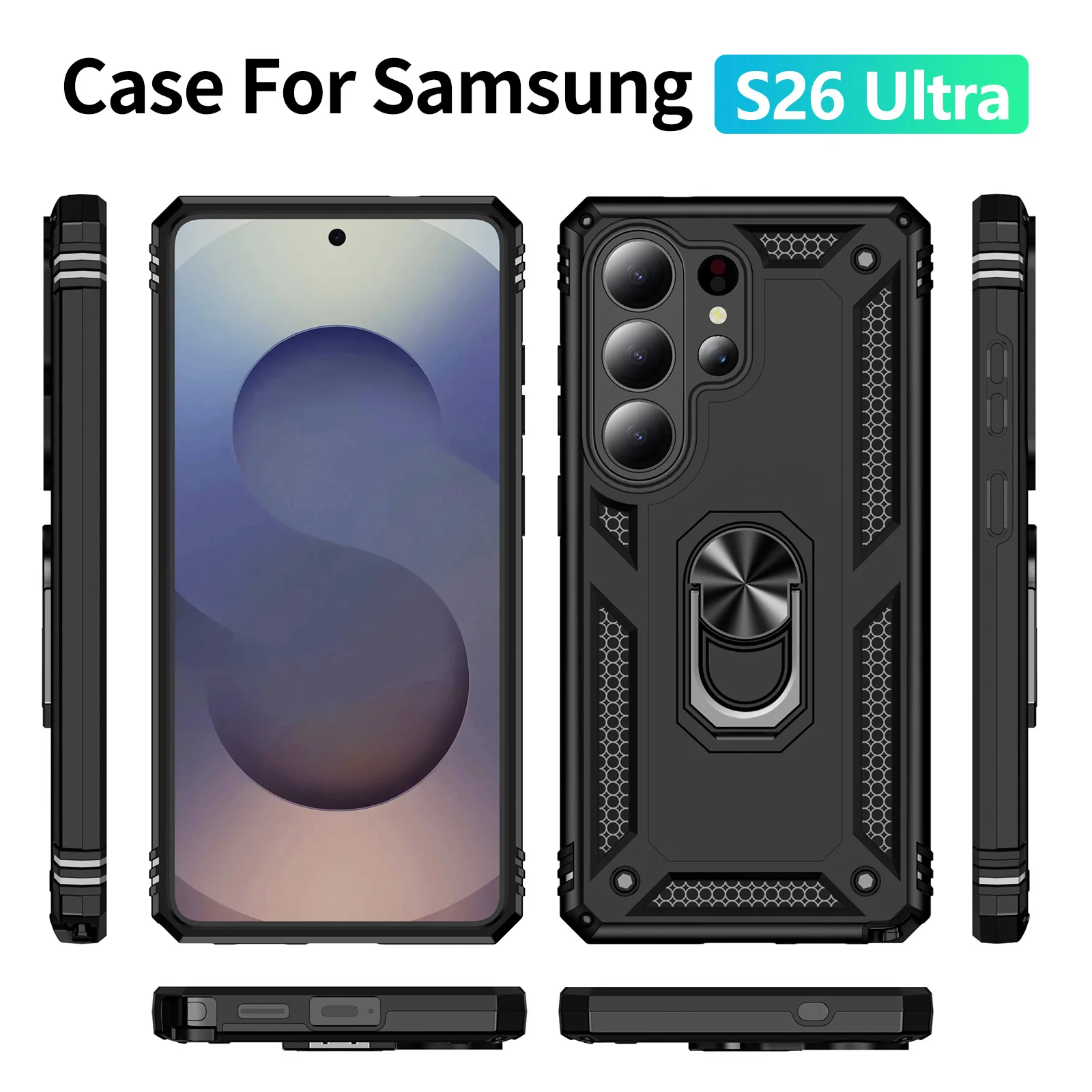 Durable Shockproof Phone Case with Metal Stand and Dual Layer Protection