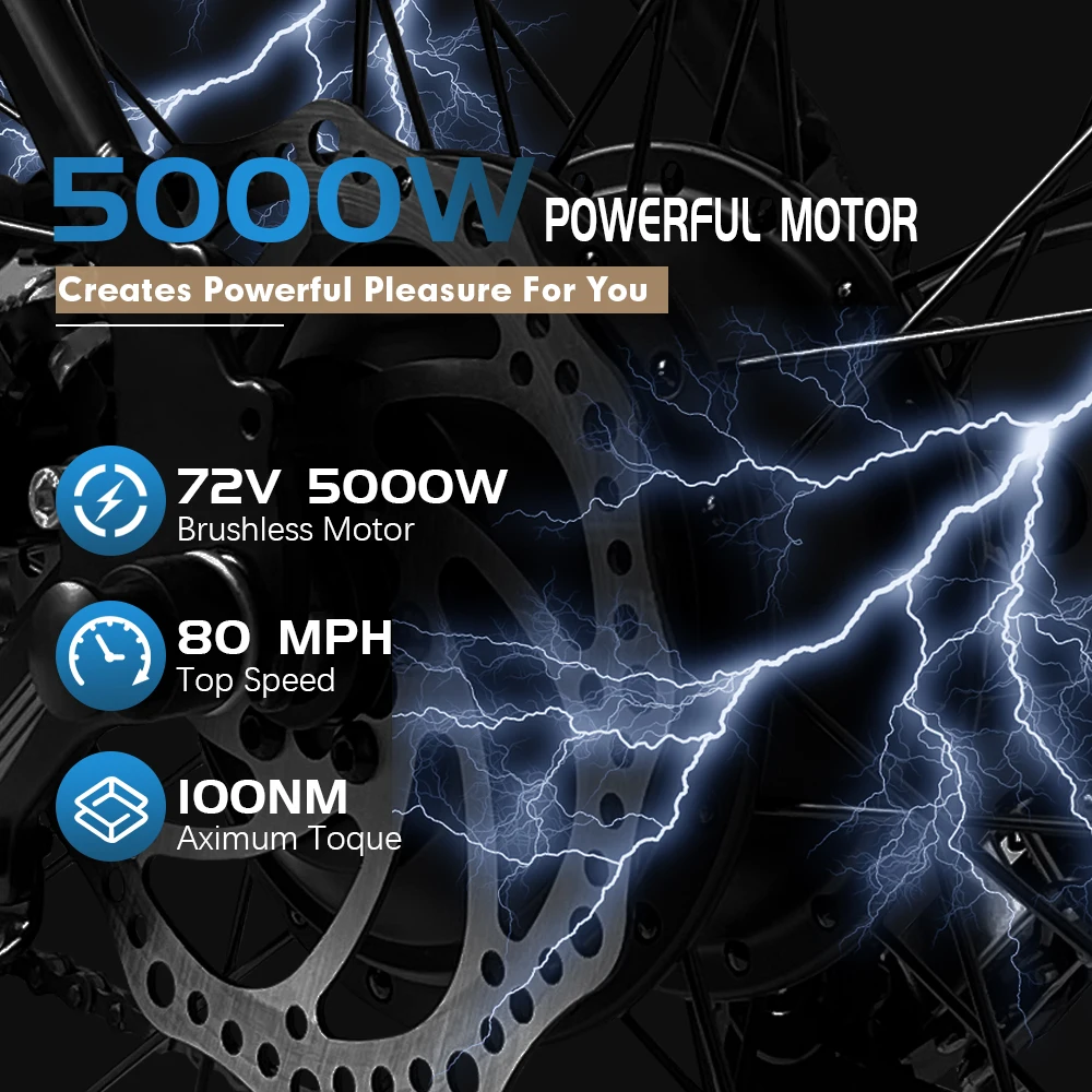 Kit Conversion Vélo électrique - Moteur Moyeu Arrière 72V 5000W Brushless, Dropout 170mm, Fat Bike
