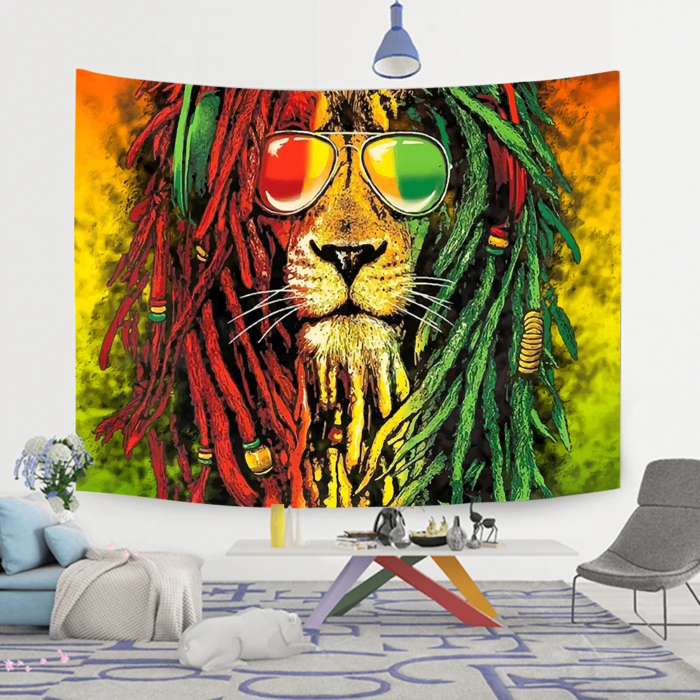 Rasta Rastafarian Tapestry Lion Crown Flag Hippie Art Wall Hanging Tapestries for Living Room Bedroom Decor Banner