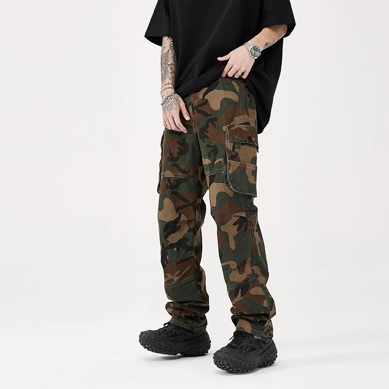

American retro camouflage men's trousers spring and autumn style high street trendy casual pants straight trousers