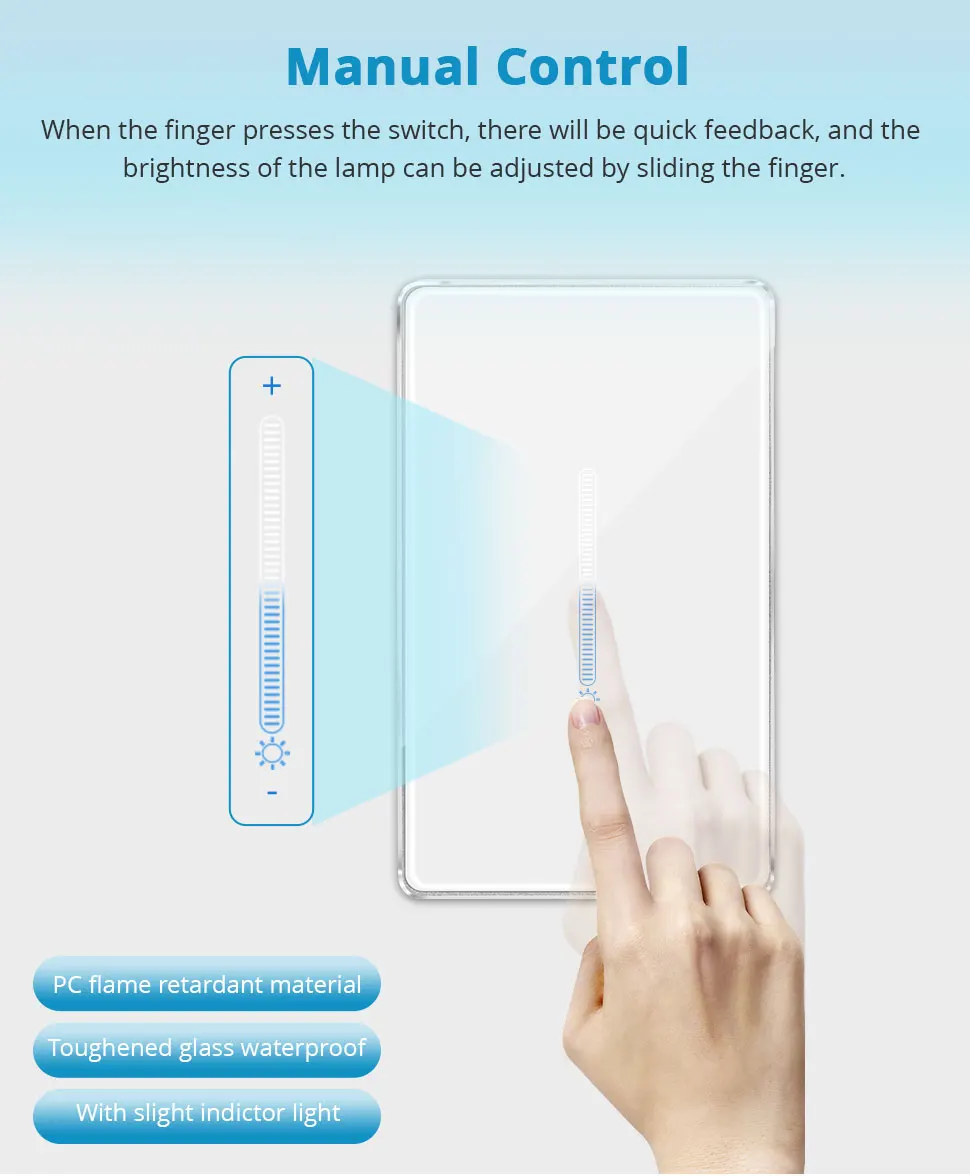 EU US Dimmer Switch Zigbee 1 Gang Light Switch with Slider for Percentage Contro