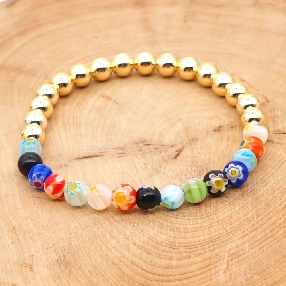 Go2BohoPatternBeadedBracelet2023WomenGoldenPlasticsBeads