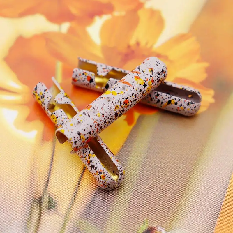 Coolstring Khaki Metal Tips With Colored Inks Splash 22.3*4.2mm Spray Dots Sneaker Lace's Ends Trendy Shoelace Head's Decoration