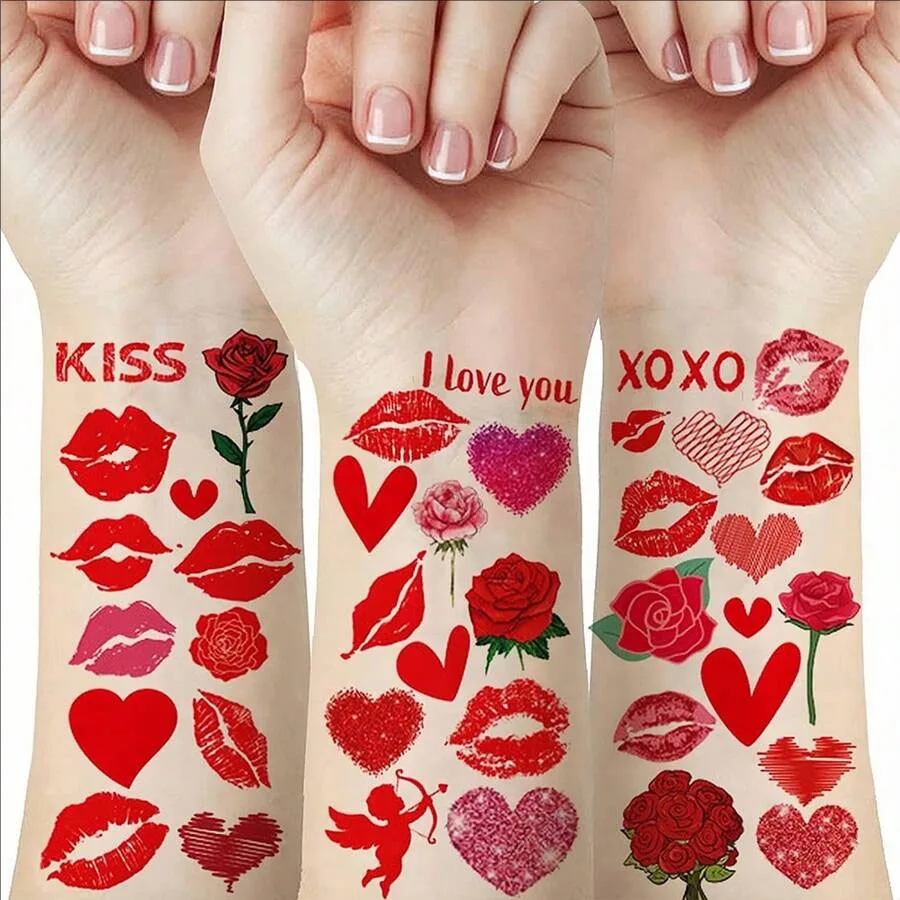 Adesivi Decorativi Per Viso - Tatuaggi Temporanei Glitterati A Cuore E Labbra Per Feste E Eventi