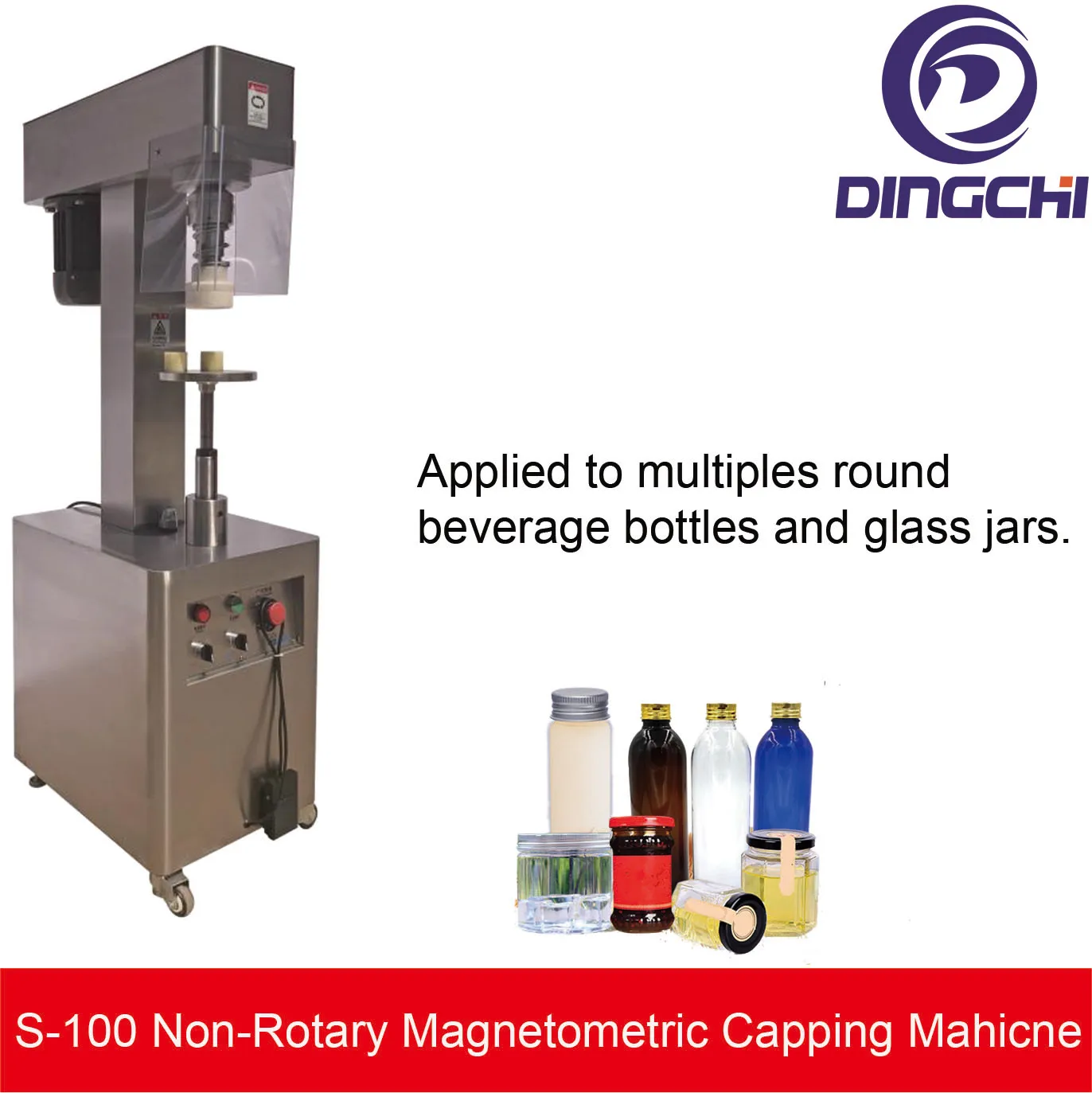 

VertIcal Non Rotate Magnetic Capping Machine Round Bottle Sealer Milk Drink Beverage Glass Jar Capper