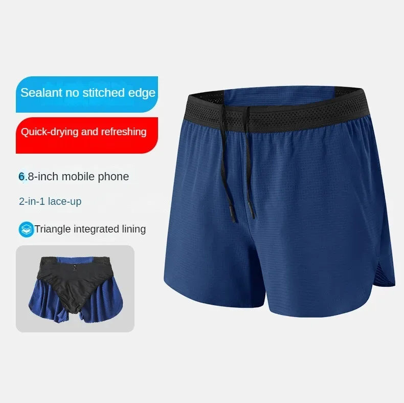 Men Double Deck Training Short Pant 2 in 1 Loose Fitness Gym Sports Shorts Beach Clothing Jogging Marathon Racing Running Shorts running shorts