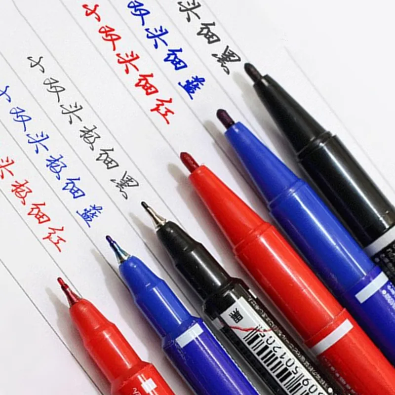 10pcs 블랙 블루 레드 Fineliner 드로잉 듀얼 팁 마커 펜 아티스트 쓰기 마크 CD 유리 학교 사무실 공급 편지지 MP20