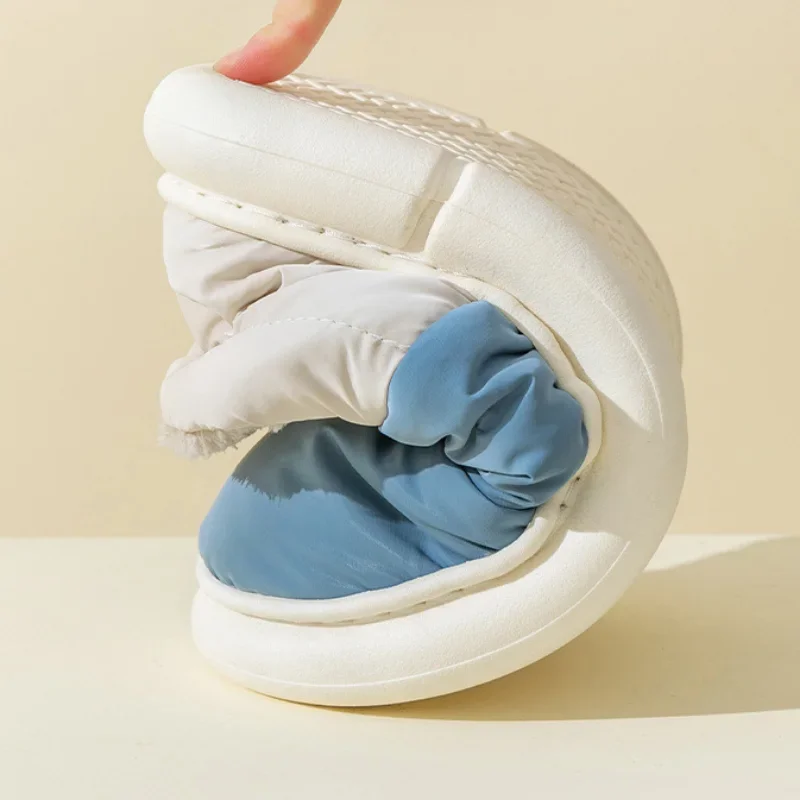 2023 New Waterproof Women Slippers Outside Thick Bottom Super Warm Plush Platform Winter Down Non-slip Cotton Shoes  for Couples