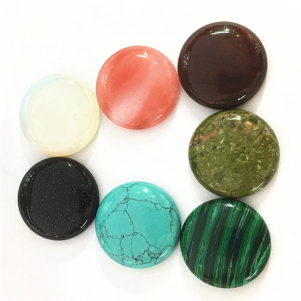 Gazelle 12PC Natural Stone Cabochons Round Bead 25mm Tiger Eye Malachite Agates Opal Fashion For Jewelry Making Wholesale