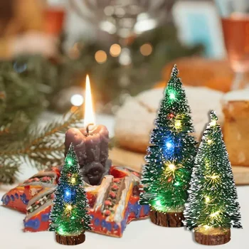 LED Light Mini Artificial Christmas Tree Decorations Festival Desktop Ornament Gift Pine Needle Tree Green Cedar Xmas Tree Decor