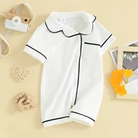 Infant Baby Clothing Boys Girls Robes Sleepwear Short Sleeve Lapel Neck Buttons down Romper Pajamas Outfit 3