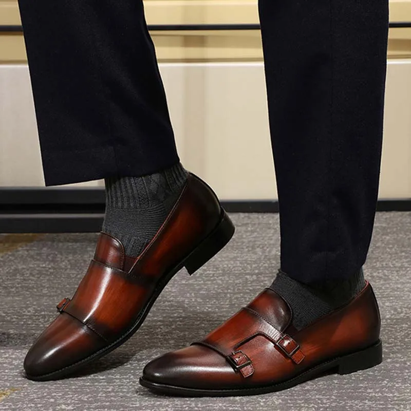 Santoni Double-buckle Leather Monk Shoes in Brown for Men Mens Shoes Slip-on shoes Monk shoes Black 