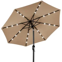 10ft Solar LED Lighted Patio Umbrella w/ Tilt Adjustment, UV-Resistant Fabric - Tan 1